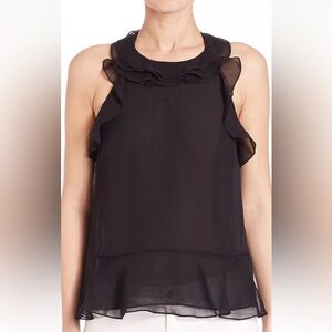 Diane Von Furstenberg Black Silk Ruffled Halter Top